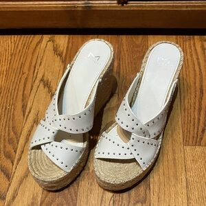 Marc Fisher White Studded Espadrille Wedges